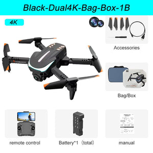 XKJ New K109 Mini Drone Breathing Light 4K Dual HD Camera Automatic Obstacle Avoidance Professional Foldable Quadcopter Gifts