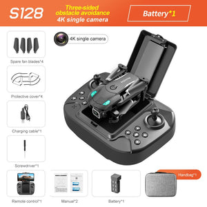 S128 Mini Drone 4K Dual HD Camera Three-Sided Obstacle Avoidance Air Pressure Fixed Height Professional Foldable Quadcopter Toys